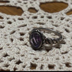 Vintage Sterling Silver Rope Ring with Amethyst Stone